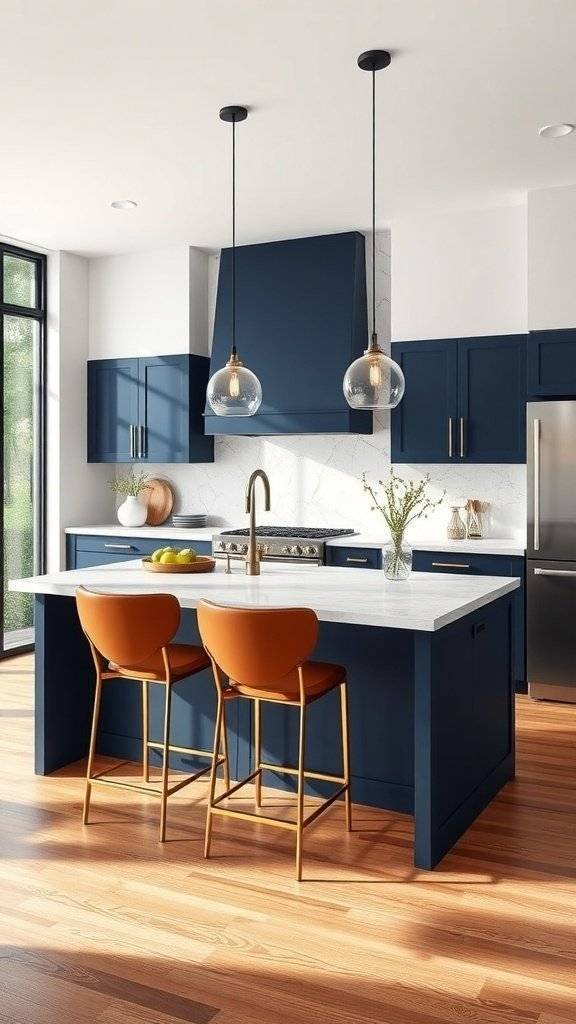A kitchen featuring two-toned cabinets in various colors, showcasing a blend of styles and cultural influences.