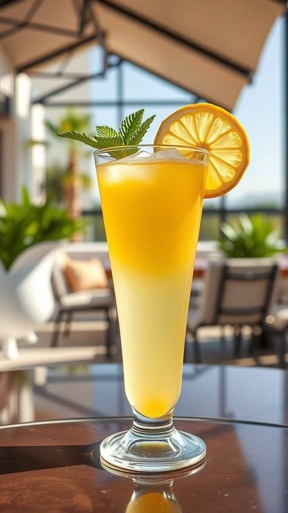 A refreshing Lunar Lemonade cocktail garnished with a lemon slice and mint leaves.