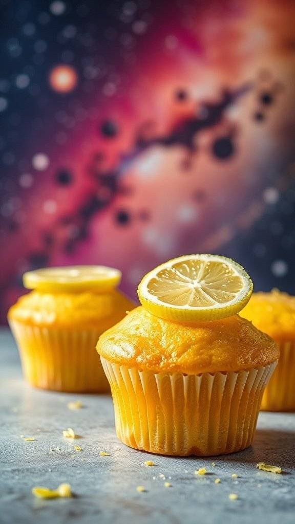 Lemon Zest Lightsaber Muffins with a slice of lemon on top