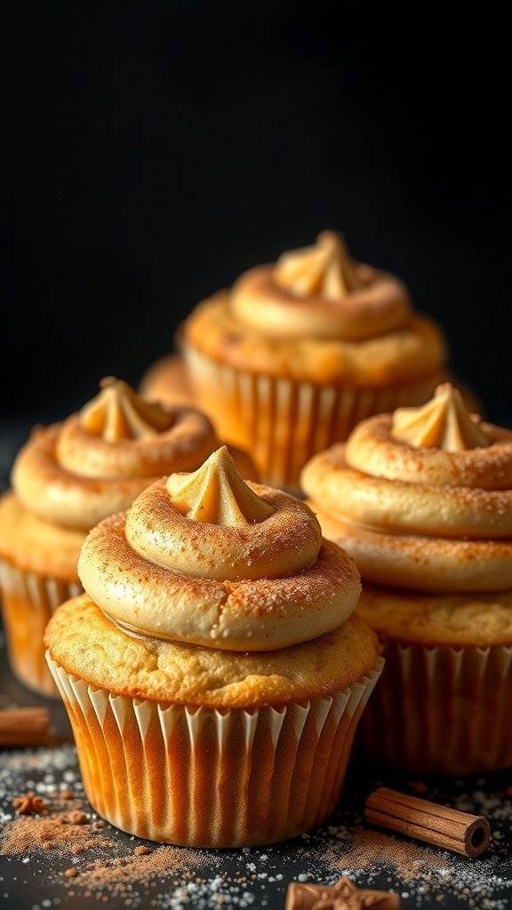 Delicious cinnamon swirl mini muffins with a swirl of frosting on top.