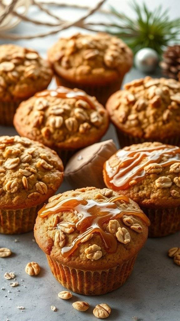 Delicious maple oatmeal muffins with oats on top, perfect for a snack.