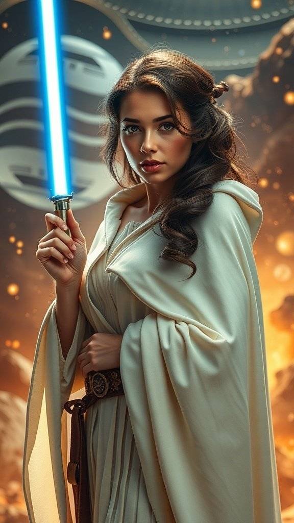 A minimalist cloak hanging against a starry background, showcasing a blend of light and brown fabric.