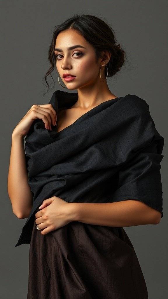 Close-up of textured black fabric, showcasing its intricate pattern and depth.