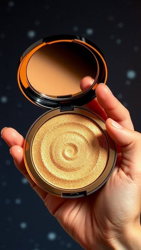 A hand holding a golden highlighter against a bright yellow background.