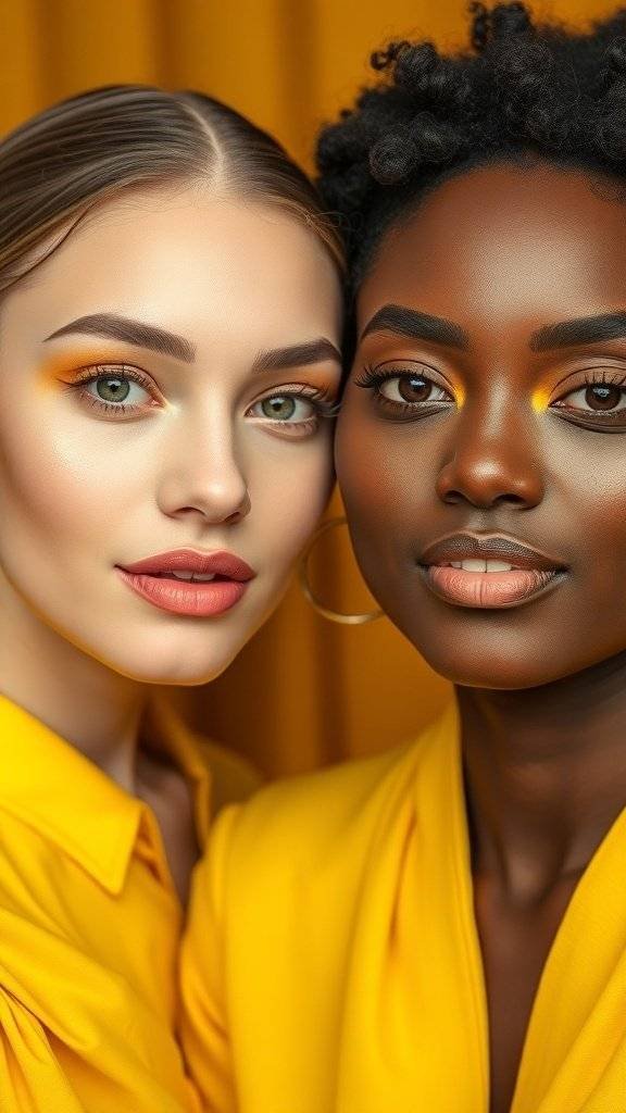 A group of four individuals showcasing butter yellow makeup looks, celebrating diversity and individuality.