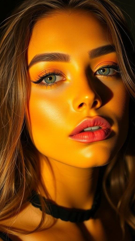 A before and after image showcasing a makeup transformation with butter yellow tones.