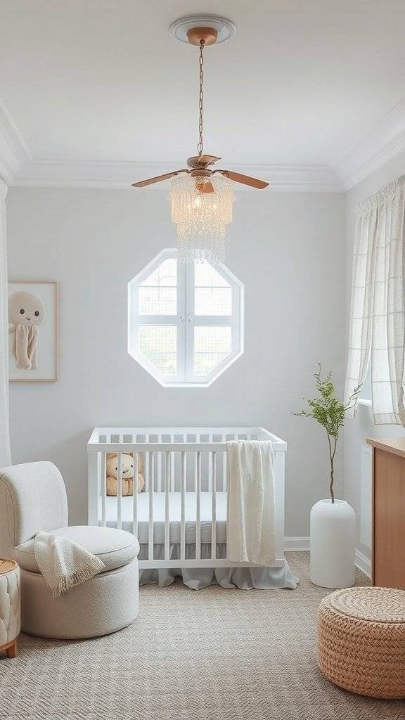 A serene nursery room with a crib, cozy chair, and soft lighting, inspired by Star Wars.
