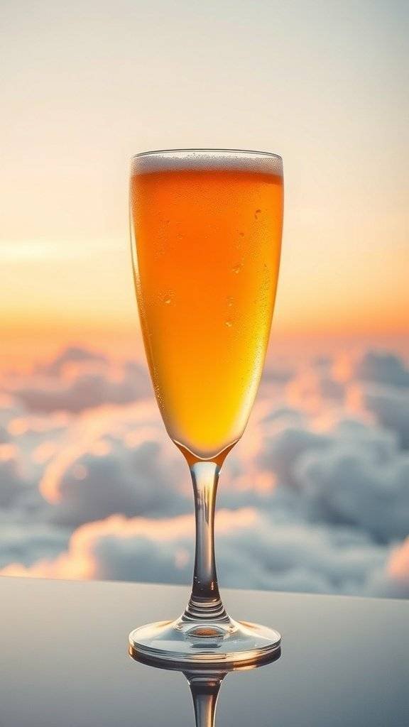 A refreshing glass of Cloud City Citrus Cooler with ice, set against a backdrop of fluffy clouds.