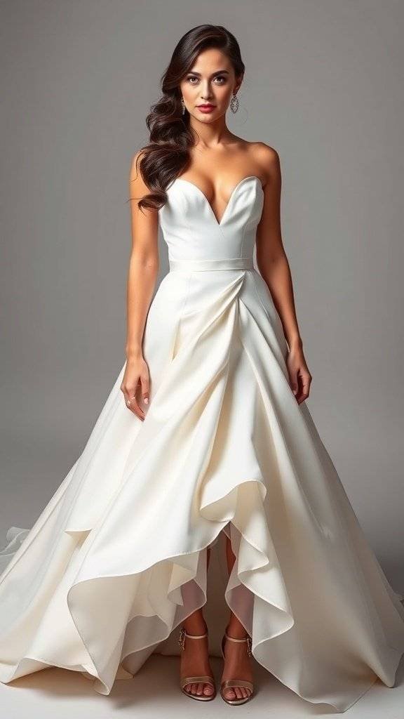 A wedding dress inspired by Deathstroke, featuring tactical elements and a dramatic silhouette.