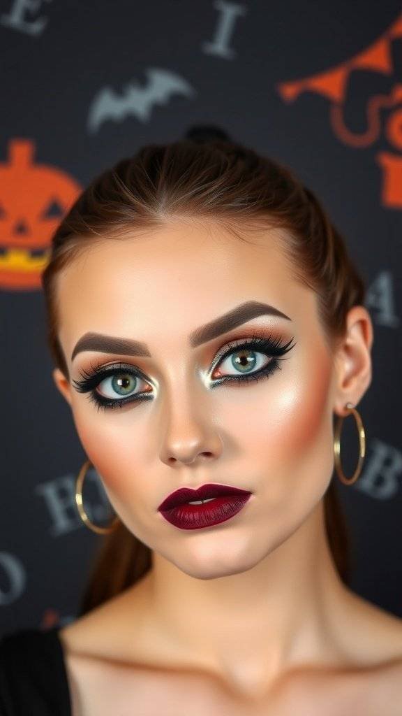 A woman wearing Gotham City inspired make-up.