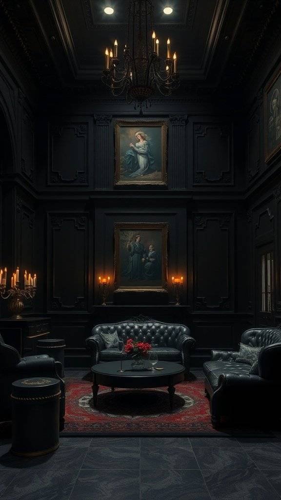 Dark wall with a sleek finish, ideal for a haunted mansion theme.