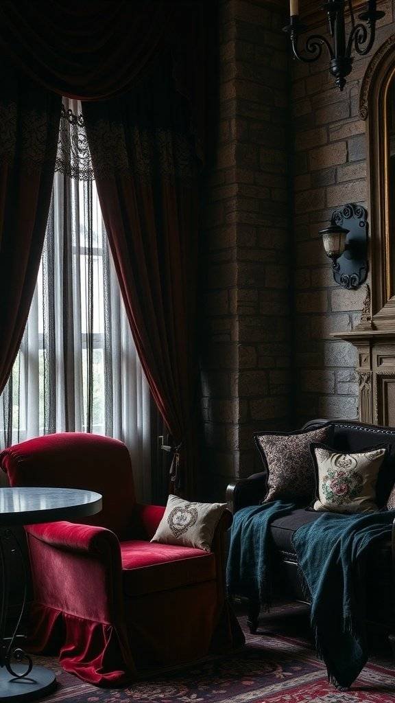 Close-up of layered black fabrics with lace trim, showcasing texture and depth.