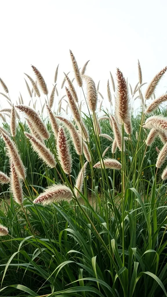 Ornamental grasses swaying in the breeze, adding texture to a garden