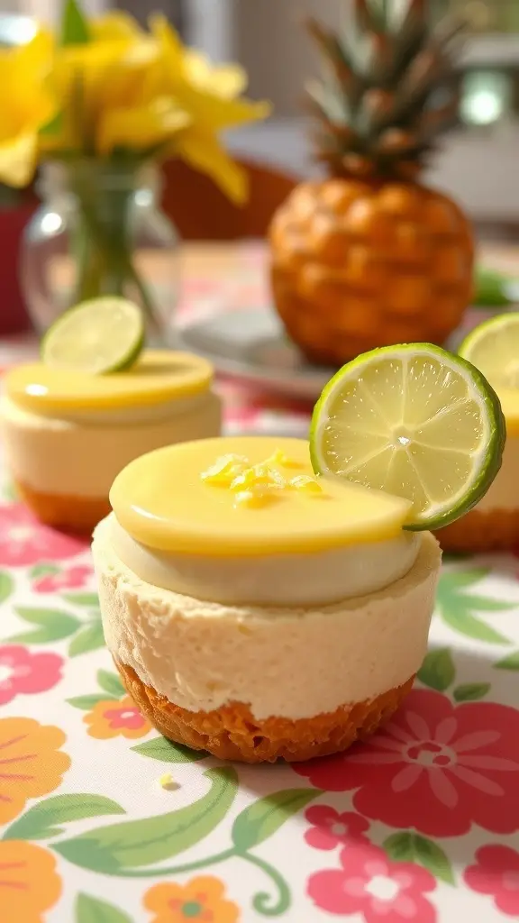 Key Lime Mini Egg Cheesecake on a decorative plate with lime garnish