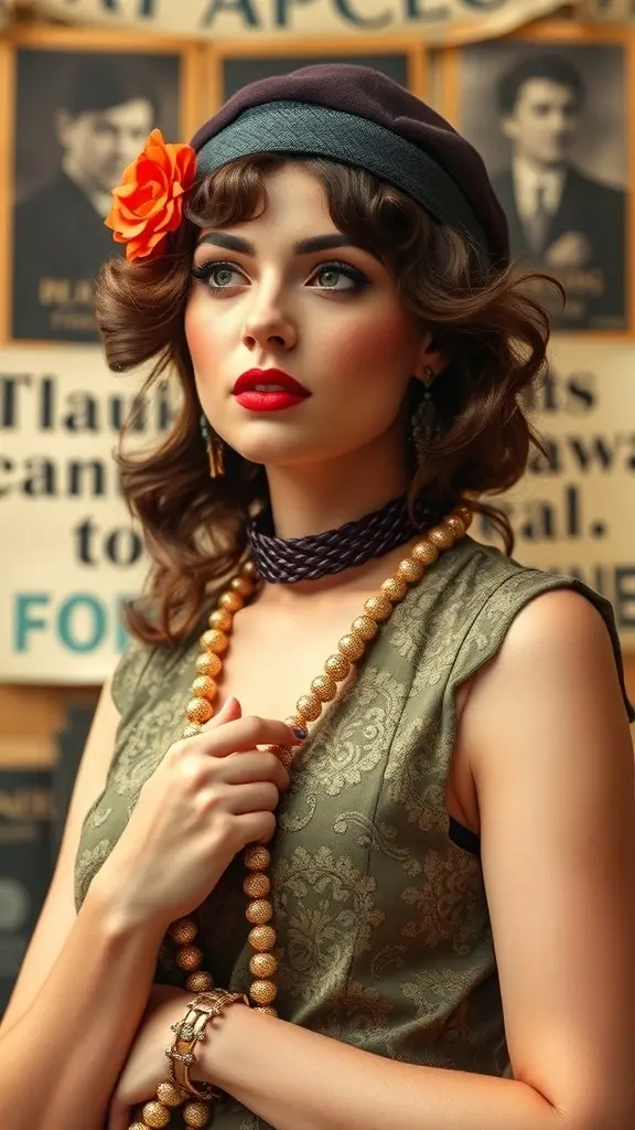 Women in 1920s fashion holding protest signs, showcasing vintage maximalism and social activism.