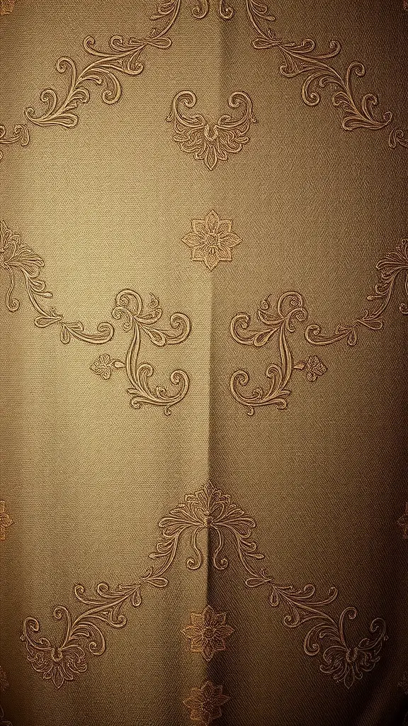 Close-up of ornate brocade fabric with intricate patterns