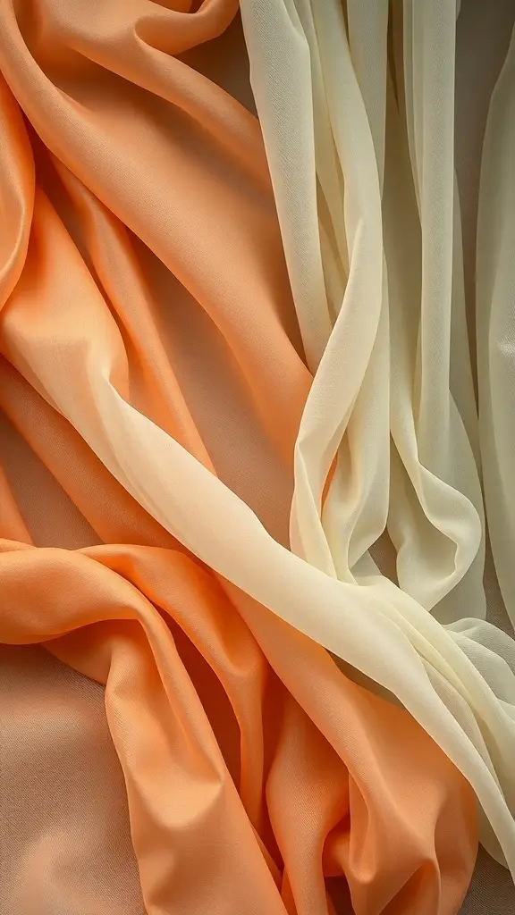 Layers of peach and cream chiffon fabrics