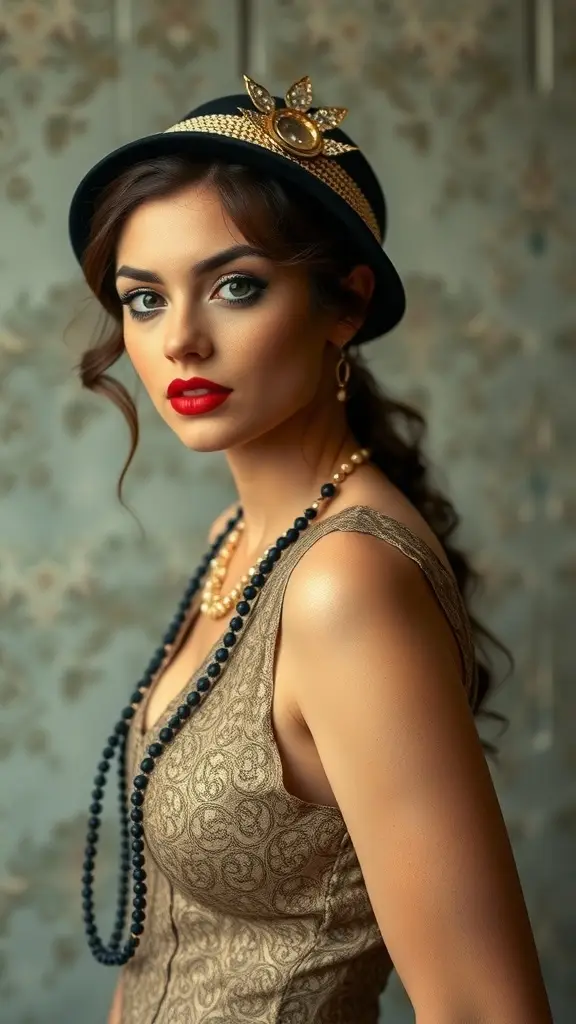 A collage of 1920s fashion styles, showcasing a variety of outfits from tailored suits to playful dresses.