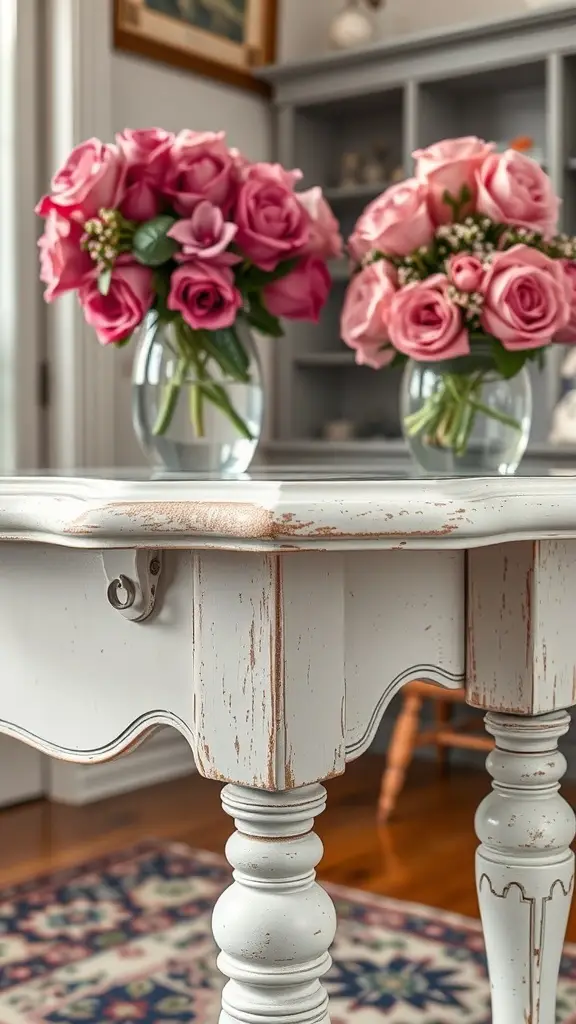 A person cleaning a vintage hand-painted table with a cloth.