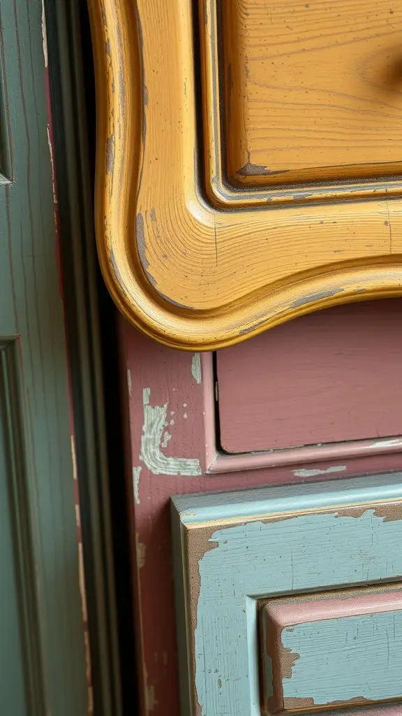 Colorful vintage hand painted furniture in a cozy setting