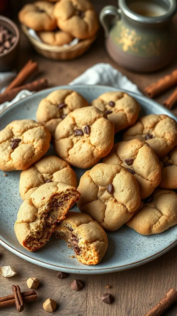 Plate of cardamom and cinnamon infused cookies with chocolate chips