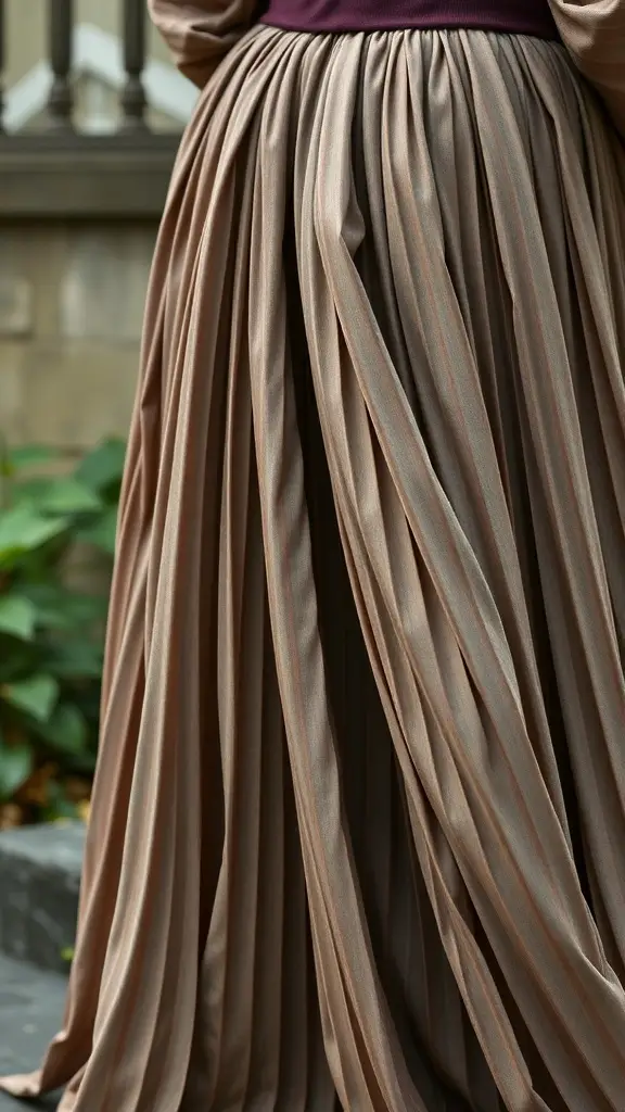 Close-up of a pleated skirt showcasing intricate draping techniques.