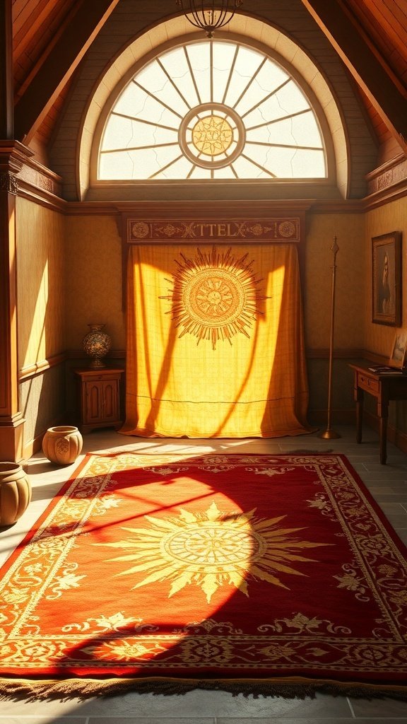 Martell Sun and Spear Rug featuring a sun emblem in red and gold colors
