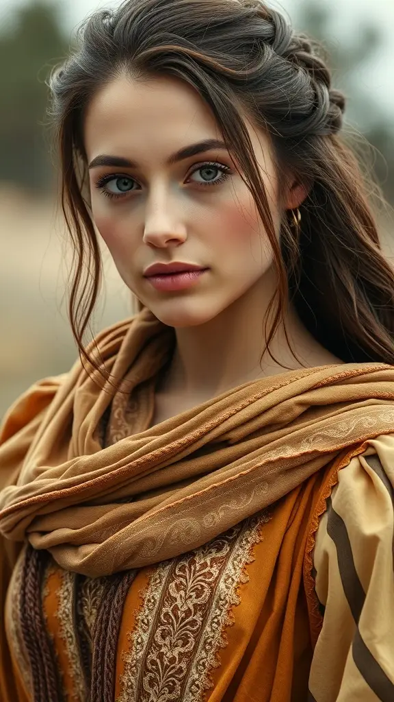 Close-up of layered fabric in soft beige, showcasing elegant folds and draping.