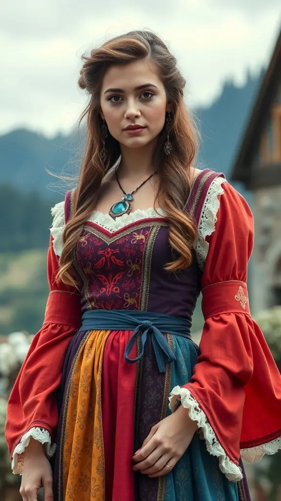 Two figures in medieval dresses, one in navy blue and the other in green, showcasing seasonal color trends.