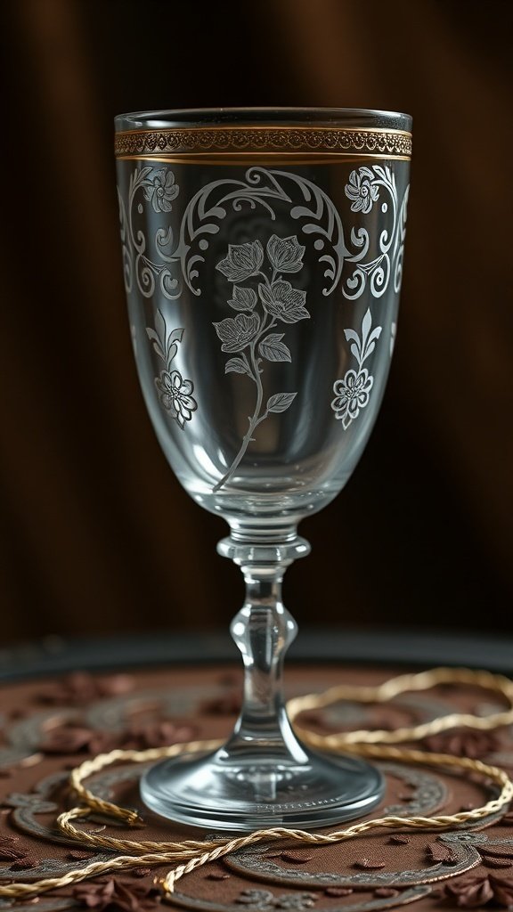 A beautifully engraved floral goblet with a golden rim, inspired by Sansa Stark from Game of Thrones.