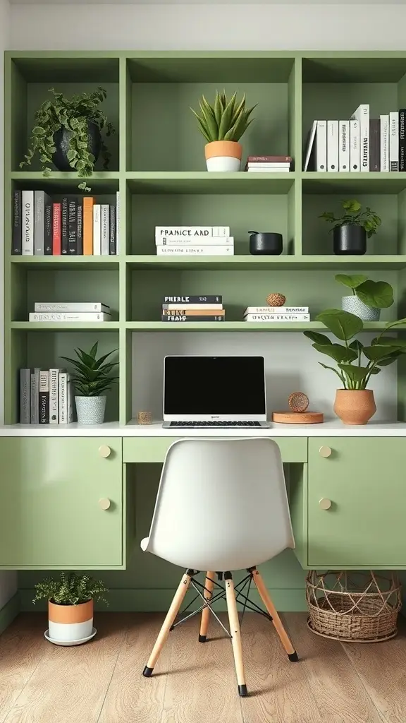 A green study area inspired by the 1960's.