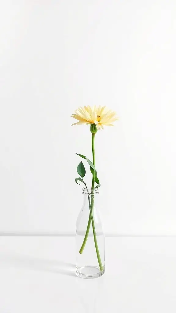 A single pink rose in a clear glass vase on a white background.