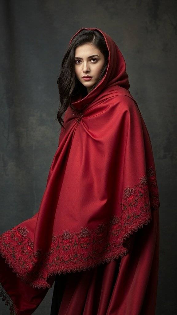 A beautifully draped cloak on a chair, hinting at medieval fashion.