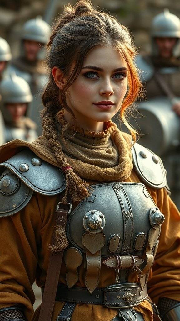 A group of individuals in medieval-style armor and flowing gowns, showcasing the fashion of the 14th and 15th centuries.