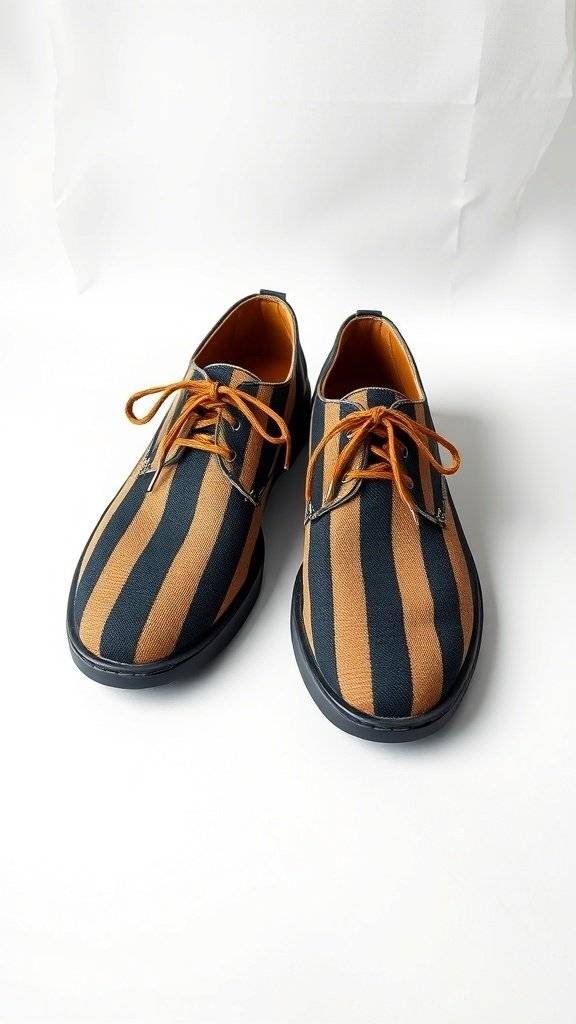 Stylish striped footwear featuring dark and light stripes.