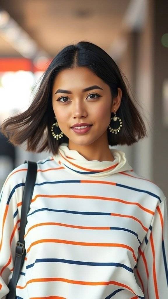 Models showcasing unique striped outfits in a fashion collaboration.