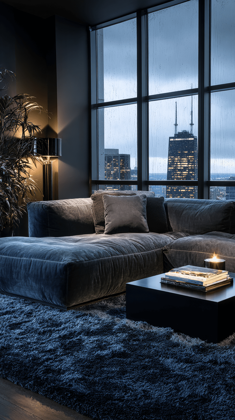The lounge room in a luxurious Gotham City apartment.