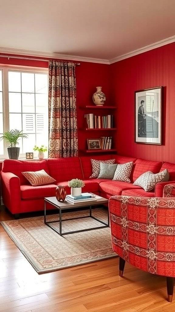 A collection of vintage couches from the 1960s, including a cherry red couch, displayed in a stylish setting.
