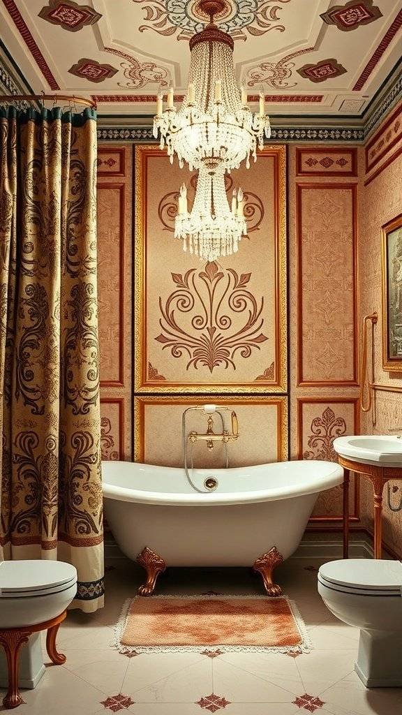 A lavish bathroom inspired by the Gatsby Roaring 1920's.