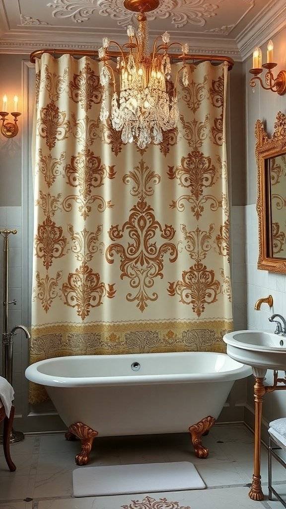 Elegant shower curtain in a lavish 1920s bathroom setting