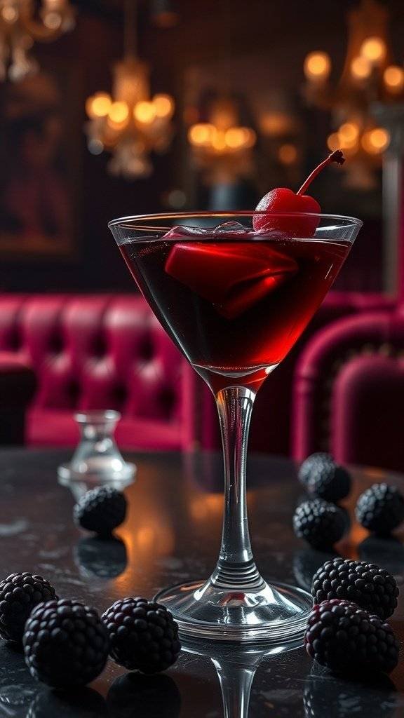 A red cocktail at a Gotham City lounge bar.