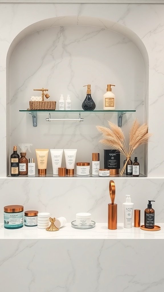 A luxurious Castlecore bathroom featuring a clawfoot tub, stone walls, and elegant accessories.