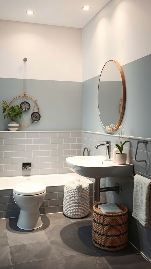 A cozy bathroom featuring soft blush walls, a clawfoot tub, and warm accents.