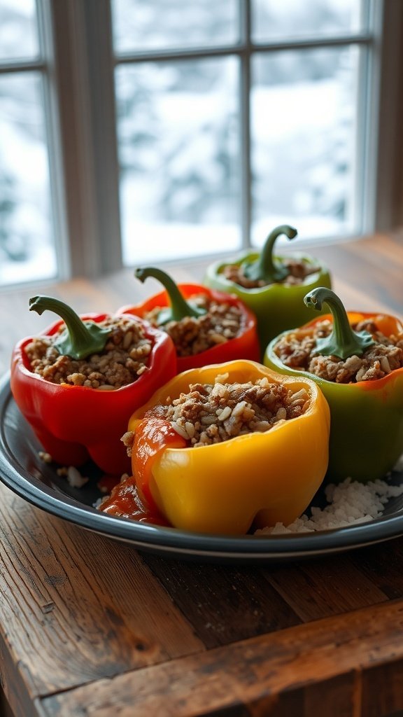Stuffed bell peppers in a bowl, showcasing a hearty meal inspired by House Stark.