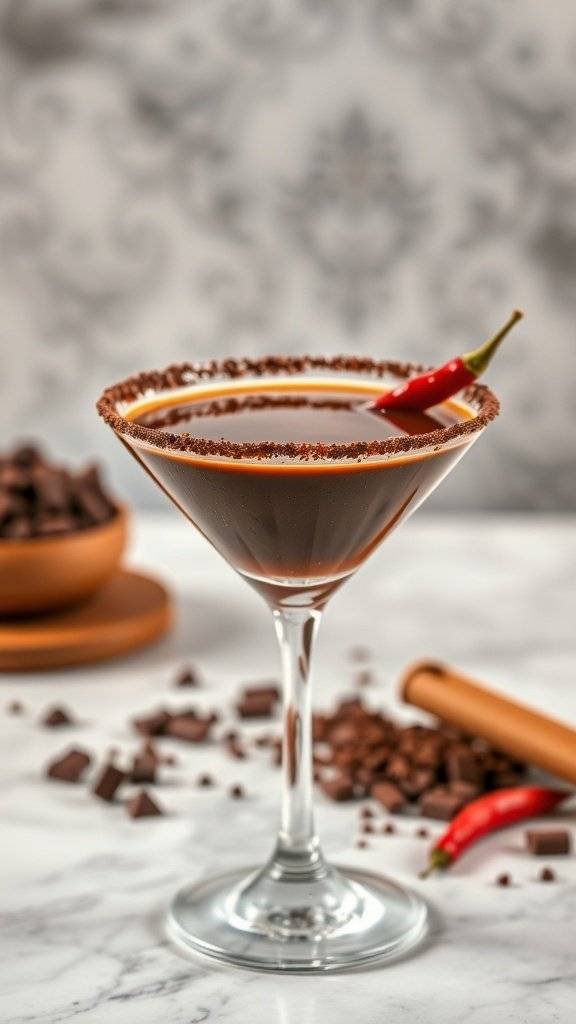 A chilli chocolate martini cocktail drink.