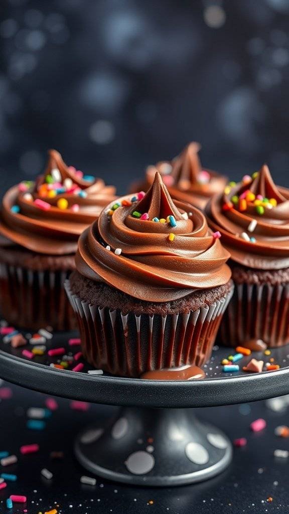 Delicious Nebula Nutella Cupcakes with chocolate frosting and colorful sprinkles