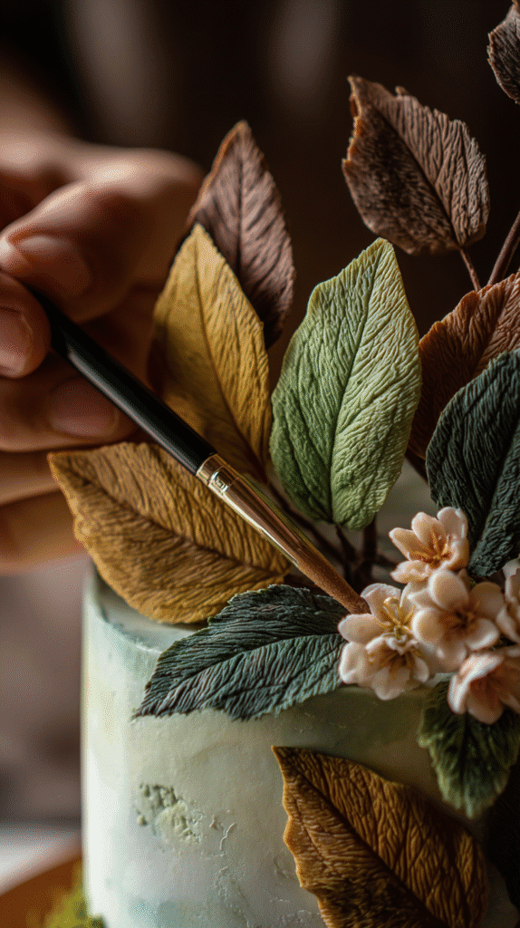 close up of leaf decorations for the Ewok Cake