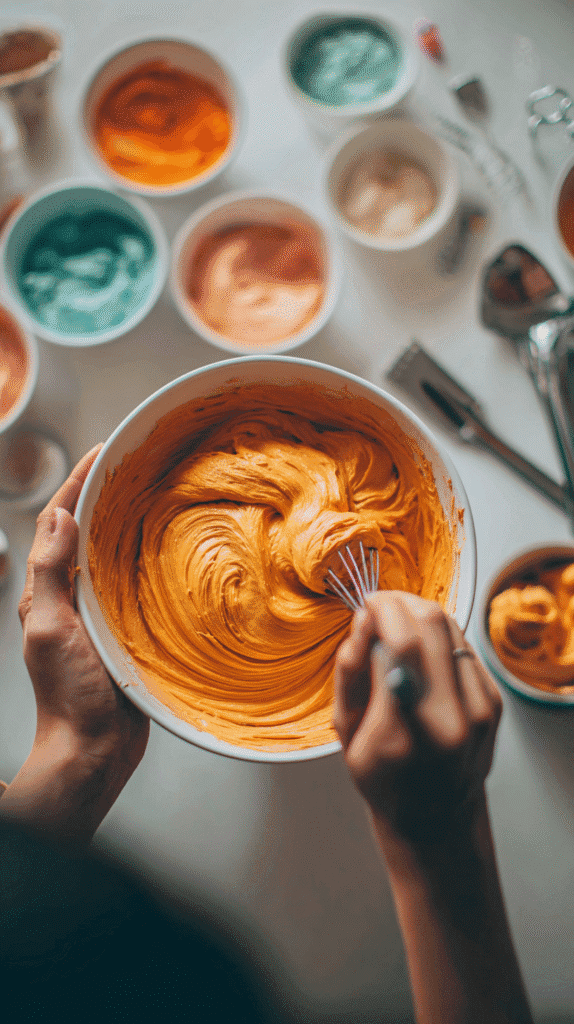 making the icing for the BB-8 Cake