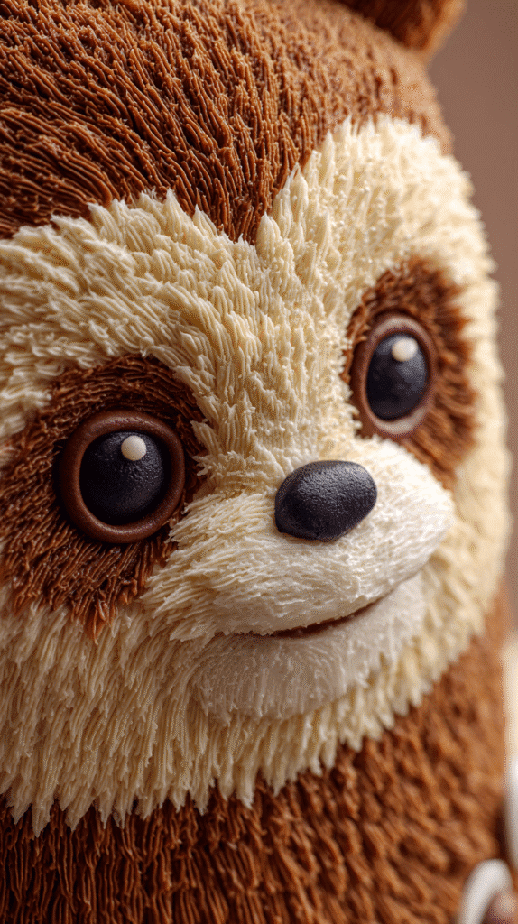 adding facial features for the Ewok Cake