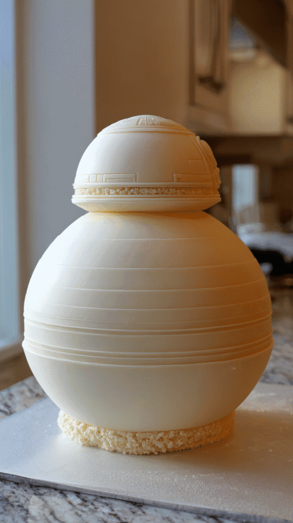 carving the details for the BB-8 Cake